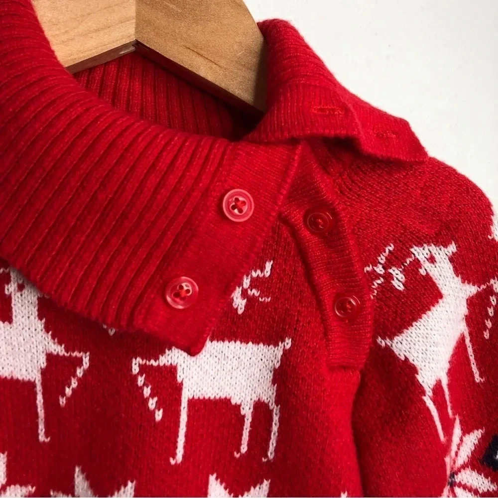 Janie and Jack fair isle sweater red and white reindeer‎ mock neck 12-18 months